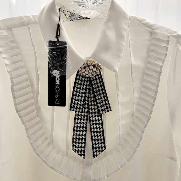Fashion Nova White Top Blouse Houndstooth Embellished - Picture 6 of 8